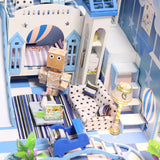 Doll House Furniture Miniature Dollhouse Wooden Ice Cream Shop Kit Toys for children Christmas Gift Blue Dolls House
