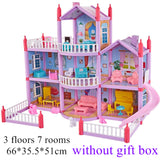Princess Big Villa DIY Dollhouses casa muñecas Pink Castle Play House With Slide Yard Kit Assembled Doll House Toys