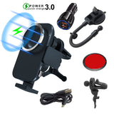 2 in 1 Design 10W Qi Fast Charging Wireless Car Charger Auto Clamping Car Mount Windshield Dashboard Air Vent Phone Holder