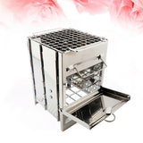Stainless Steel Square Wood Burning Stove Portable Collapsible Grill Outdoor Camping Cookware (Silver)