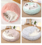 New 2 In 1 Hooded Cave Winter Warm Cat Dog Bed Round Soft Long Plush Dog House Bed For Small Dogs Kennel Cats Pet Nest