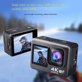 4K / 60Fps 2.0 Inch +1.3 Inch Dual Screen Action Camera 170° Underwater Waterproof Helmet Go Sports Pro Vlog Camera