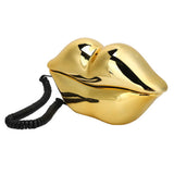 Electroplating Golden Lip Shaped Telephone Home Landline Phone Mouth Telephone Desktop Fixed Wired Phone for Home Office Hotel