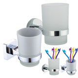 Round Glass Cup Hotel Wall Mounted Toothbrush Holder Home Toothpaster Accessories Toilet Bathroom Stainless Steel Organizer