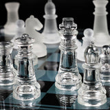 25X25cm Glass Chess Set, Elegant Design - Durable Build - Fully Functional - 32 Frosted And Clear Pieces Crystal Chess