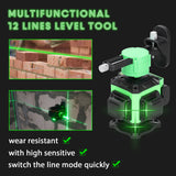 12 Lines Green Light Laser Level 3° Self-leveling Rechargeable Lithium Battery Leveling Tool Omnidirectional Ground Wall Sticker