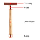 Classic Double-Sided Manual Razor Long Handle Safety Razors Olive Wood Shaver Set Waterproof No Rust