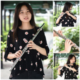 16 Holes C Key Western Concert Flute Nickel Plated Cupronickel Woodwind Instrument with Cleaning Cloth Stick Gloves Padded Bag