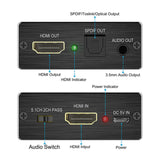 Universal 3D HDMI Stereo Audio Extractor Converter 4K * 2K HDMI To HDMI + Optical SPDIF 3.5mm HDMI Converter Splitter Black