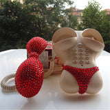 Creative Bikini Shape Landline Telephone with Red Headset, Push Button Corded Phone Telephone for Lady's Home Bedroom Decoration