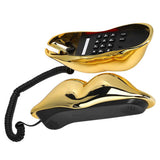 Electroplating Golden Lip Shaped Telephone Home Landline Phone Mouth Telephone Desktop Fixed Wired Phone for Home Office Hotel