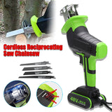 48V Cordless Reciprocating Saw Chainsaw +4 Saw Blades Metal Cutting Woodworking Electric Saw Power Tools Saw Blade US/EU Plug