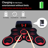 Ammoon Foldable MIDI Drum Electric Drum Set 9 Silicon Durm Pads Built-in Stereo Speakers Rechargeable Battery with Foot Pedals