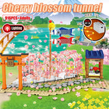 City Street View Sakura Inari Shrine Building Blocks Friends Cherry Blossom Creator House Tree Construct Brick Toys for Children