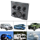 LED 5 Gang ON-OFF Marine Boat Toggle Switch Panel Digital Voltmeter Socket