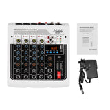 Muslady MIX-400 6-Channel Audio Mixer Mixing Console 3-Band EQ with Reverb Delay Effects +48V Phantom Power Wireless Connect