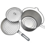 Lightweight Camping Titanium Cookware Set 2.8L Pot with 1.1L Pan for Outdoor Camping Backpacking Hiking Cooking Equipment