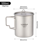 Lixada 450ml/550ml Lightweight Titanium Water Cup with Lid Coffee Cup Mug Tea Cup with Foldable Handles for Camping Backpacking