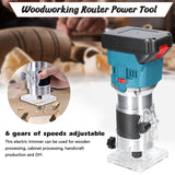 21V Cordless Electric Trimmer 6 Gears of Speeds Adjustable Wood Milling Trimming Engraving Slotting Machine Woodworking Router