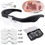LED Magnifying Glasses 1.5X 2.5X 3.5X 5.0X with Light USB Rechargeable Reading Jewelers Watchmakers Magnifiers Repair Craft Tool