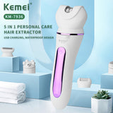 Original kemei 5in1 electric epilator for women face lady shaver bikini trimmer facial body leg hair removal rechargeable
