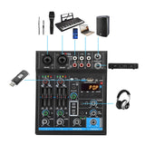 2021 New Professional Audio Mixe, Sound Board Console 4-Channel Digital USB Bluetooth DJ Controller 48V Power for Stage Band Hom