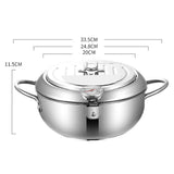 HAEGER-Japanese Deep Frying Pot with A Thermometer and A Lid 201 Stainless Steel Kitchen Tempura Fryer Pan 24 cm
