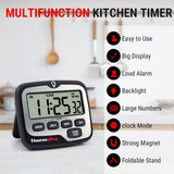 ThermoPro TM01 Digital Kitchen Cooking Timer With Large Backlight Display Countdown And Countup Timer 12/24H Clock Mode