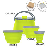 4pcs Silicone Folding Kettle Portable Field Camping Open Fire Coffee Tea Cassette Cooker Outdoor Camping Hiking Tableware Pot