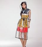 YUDING Waterproof Transparent Plastic Clear Long Ladies Raincoats Women Men Fashion Rain Coat Jackets Hooded with Belt