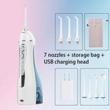 Portable Oral Irrigator with Travel Bag Water Flosser USB Rechargeable 5 Nozzles Water Jet 200ml Tank Waterproof Oral Irrigator