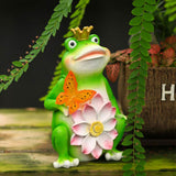 Desktop Bedroom Crafts Outdoor Art Resin Frog Shape DIY Solar Garden Statue Lotus Flower With LED Light Backyard Home Decor