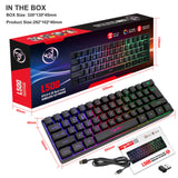 Bluetooth 5.0 2.4G Wireless Keyboard Gaming 61 Keys Rechargeable Keyboard Adjustable RGB Backlit for PC Phones Tablets Desktop