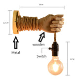 Retro Industrial Style Hemp Rope Wall Light Fixture Simple Creative Hand Shape Wall Lamps Corridor Aisle Indoor E27 Vanity Light