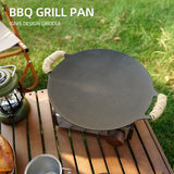 Cast Iron Wok Frying Cooking Round Grill Baking Tray BBQ Grill Outdoor Picnic Grilling Tool Cooking Device For Camping