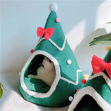 Pet Cat Bed House Christmas Tree Shape Cat Nest Puppy Cave Sleeping Bed Tent For New Year Small Dog Cushion Mat Accessories