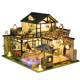 Diy Cabin Wooden Dollhouse Miniature With LED Light Ink Lanting Creative Gift Birthday Gift Small House Model Toy Art House