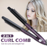 2 in 1 Ceramic Styler Hair Curler Brush Straight and Curl Curling Iron  perm hair comb pear flower electric round comb  brush