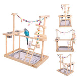 Large Parrot Playstand Bird Play Stand Cockatiel Playground Wood Perch Gym Playpen Ladder with Feeder Cups Toys (Include a Tray)