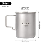 Lixada 450ml/550ml Lightweight Titanium Water Cup with Lid Coffee Cup Mug Tea Cup with Foldable Handles for Camping Backpacking