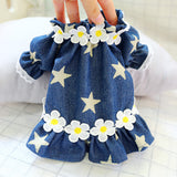New Luxury Pet Clothes Girl Dog Dresses with Flower Spring/summer Star Cowboy Skirt Dog Clothing