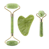 3 in 1 Facial Massage Roller Guasha Board Kit Double Heads Jade Stone Face Lift Skin Relaxation Slimming Gua Sha Beauty Tool