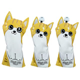 Golf Club Cover Cute Crooked Cat Golf Wood Cover PU Leather Waterproof Soft Comfortable for Driver Fairway Hybrid Wood Covers