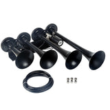 Loud 150DB 4/Four Trumpet Train Air Horn for Car Vehicle Truck Motorcycle Lorry Boat SUV Train - Black AS097AB