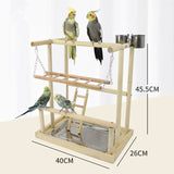 Wooden Parrots Playstand Bird Playground With Ladder Toys Pet Wood Perch Platform and Feeder Cups Bird Life Activity Center