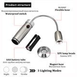 Rechargeable LED Flashlight Bendable Work Light Barbecue Light 3 Lighting Modes Zoom Waterproof Camping Light with Tail Magnet