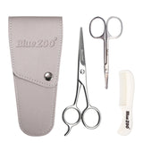 Bluezoo 3Pcs/Set Beard Care Set Professional Hair Beard Scissors Nose Hair Scissor and Comb for Men Beard Trimming