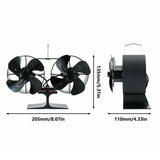 8 Blades Fireplace Fan Double Heads Motor Heat Powered Wood Stove Burner Black Anodized Aluminum Stove Fan