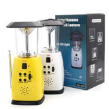 Solar Power Panel/Hand Cran Dynamo/USB/Battery Operated Outdoor Camping Lamp Handy LED Emergency Light 2-Brightness With Radio