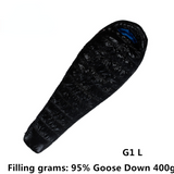 95% White Goose Down Mummy Camping Sleeping Bag Cold Winter Ultralight Baffle Design Camping Splicing